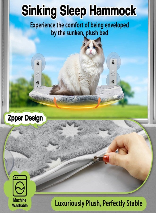 Essovee Cat Window Perch, Cordless Foldable Pet Hammock Bed Glow in The Dark, Glowing Stars & Moon Pattern Window Hammock for Overlooking for Kitten Removable Cover Cordless Window Bed for Indoor - Image 5
